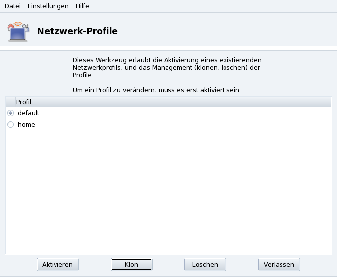 Der Netzwerkprofil-Dialog