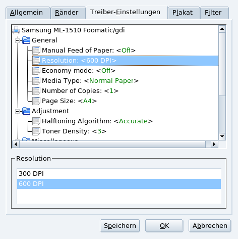 Ändern der Druckauflösung