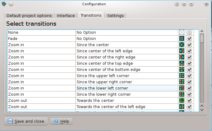 Configuration des transitions