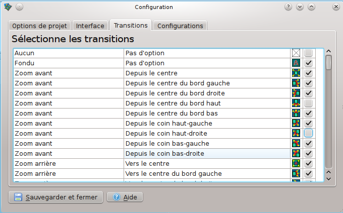 Configuration des transitions